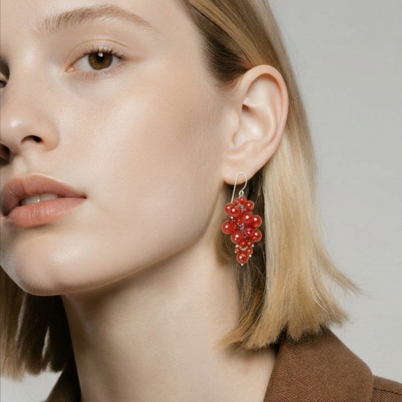 Unheated Round Carnelian‎ 8mm 14K White Gold Plate 925 Sterling Silver E… - Picture 5 of 5